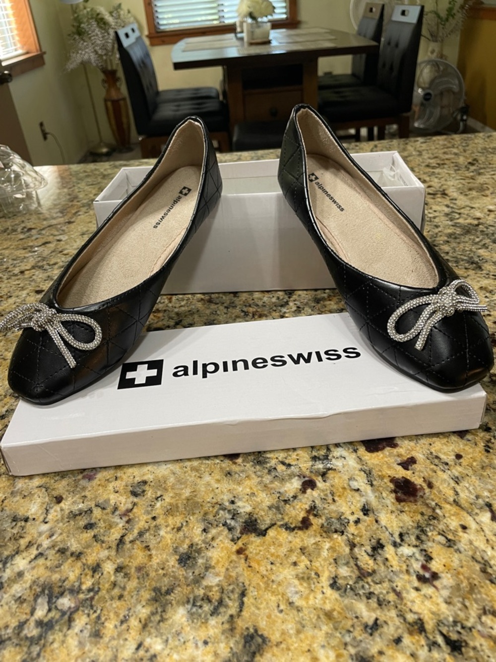Alpine Swiss Myla Quilted Ballet Flats with Crystal Bow - Picture 7 of 11